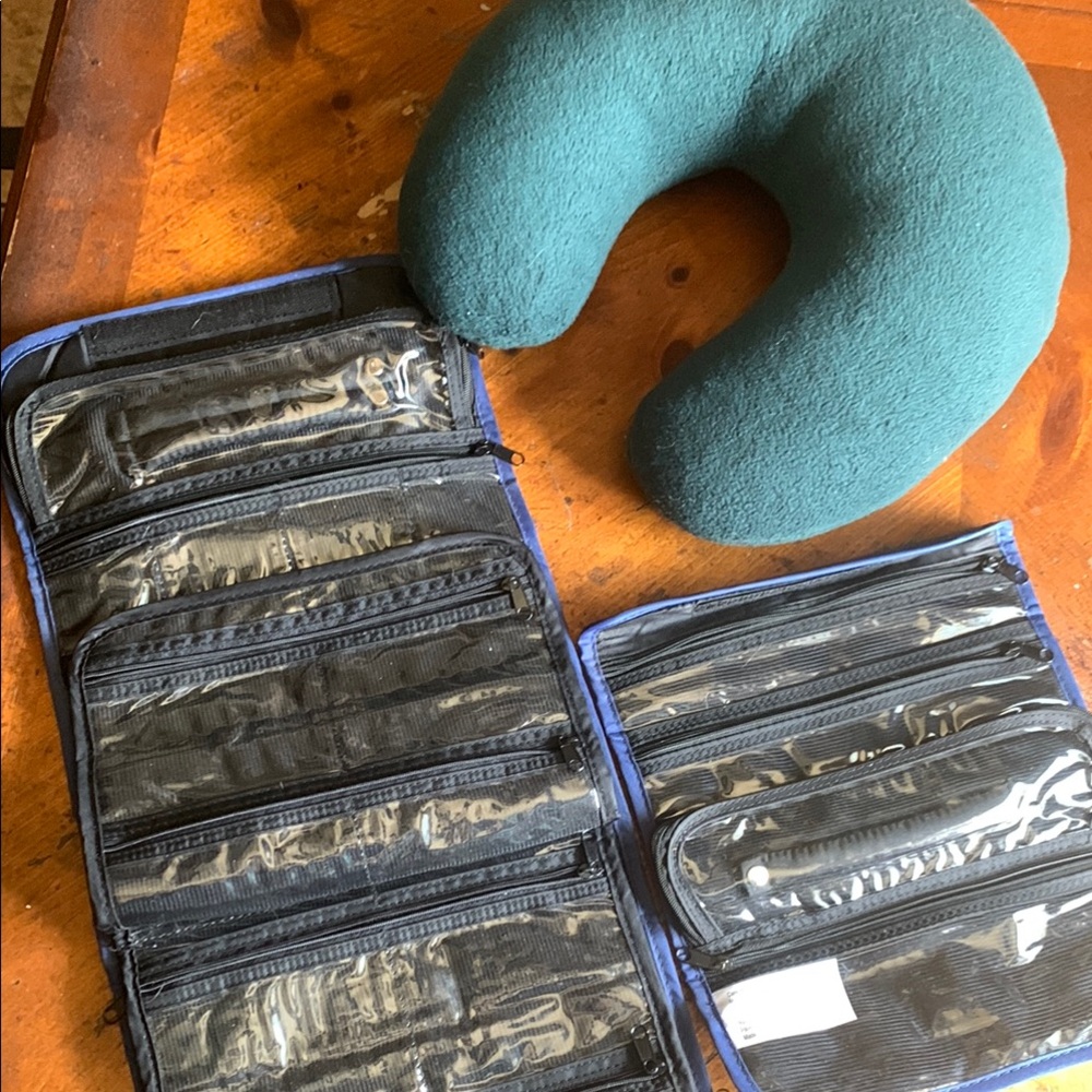 Teal Neck Pillow with Black /Blue jewelry make up Organizer